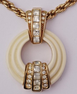 Grosse Gold Plated Necklace and Cream Diamante Pendant 1980s