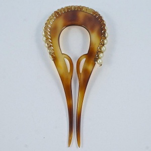 Art Deco Faux Tortoiseshell and Faux Pearl Hair Comb