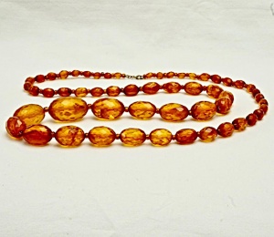 Art Deco Honey Amber Graduated Faceted Bead Necklace