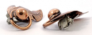 Copper Bell Mid Century Polished Leaf Clip On Earrings