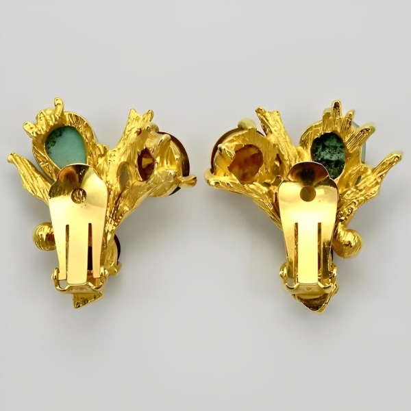 Gold Plated Faux Turquoise and Amber Clip On Earrings