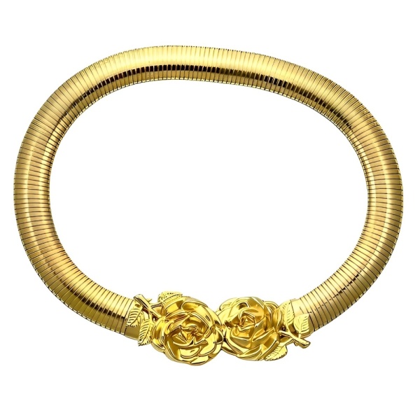 Gold Plated Omega Collar Necklace with Rose Flowers circa 1970s