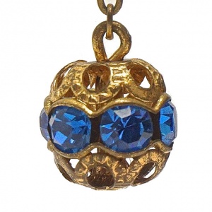 Art Deco Gold Plated Drop Filigree Blue Paste Clip On Earrings