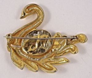Gold Plated and Diamante Swan Brooch circa 1980s