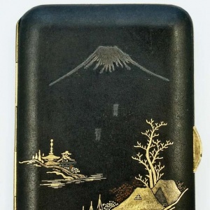 Japanese Mount Fuji Gold Silver Damascene Cigarette Case