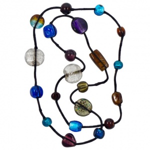 Long Tibetan Hand Made Foiled Art Glass Beads Necklace