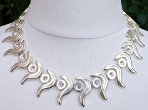 Swirl Design Diamante Link Necklace and Clip Earrings