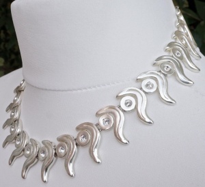 Swirl Design Diamante Link Necklace and Clip Earrings