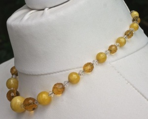 Art Deco Amber Clear and Yellow Satin Glass Bead Necklace
