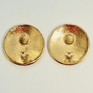 Yves Saint Laurent Gold Tone Round Clip On Earrings circa 1980s