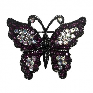 Aurora Borealis and Dark Red Glass Butterfly Brooch