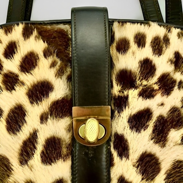 Black Leather and Spotted Fur Hand Bag circa 1950s