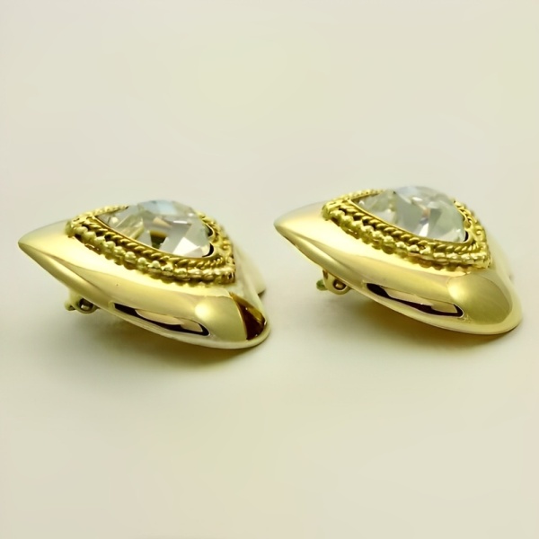 Butler & Wilson Gold Plated Crystal Heart Earrings circa 1980s