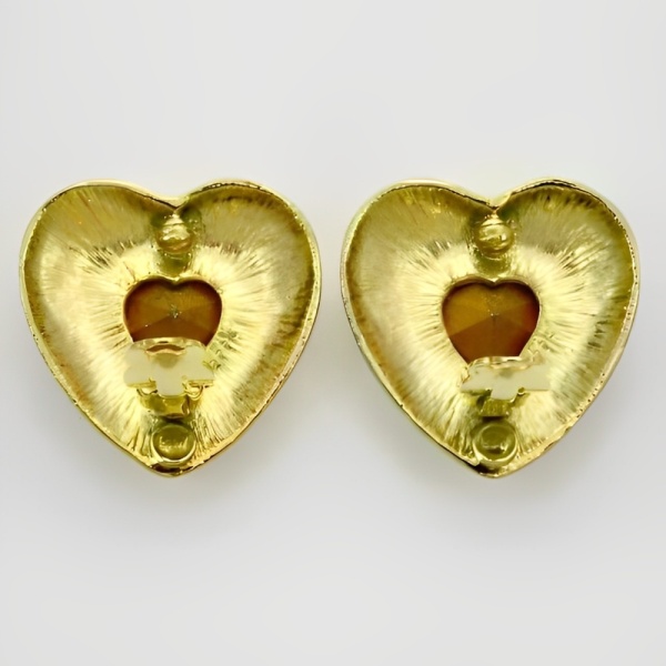 Butler & Wilson Gold Plated Crystal Heart Earrings circa 1980s