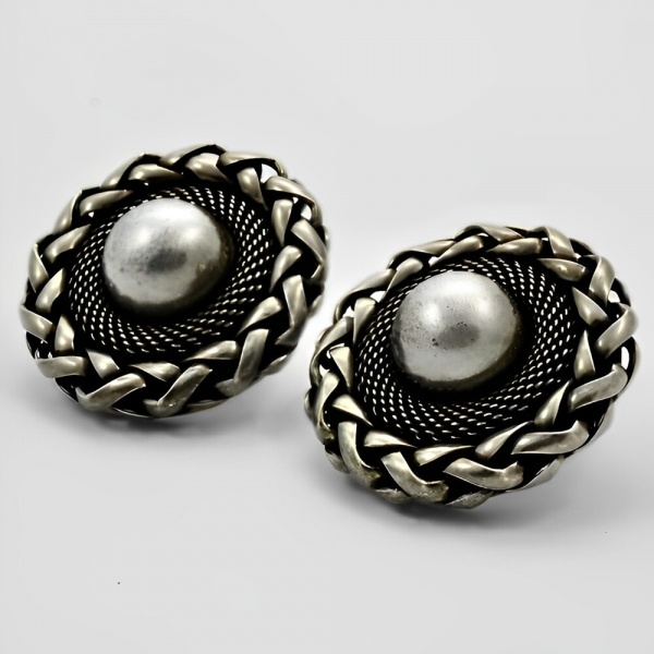 Butler & Wilson Silver Tone Ornate Clip On Earrings circa 1980s