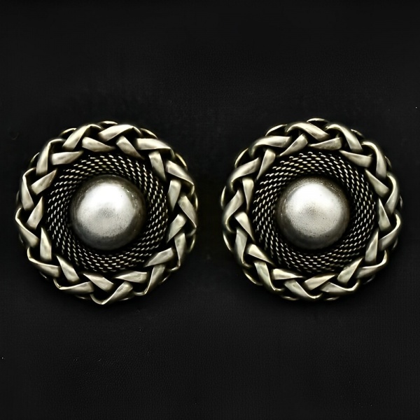 Butler & Wilson Silver Tone Ornate Clip On Earrings circa 1980s