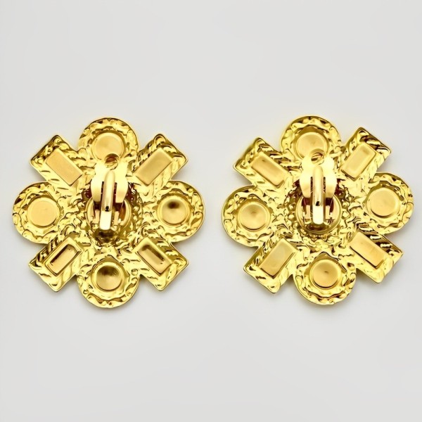 Gold Tone Textured Multi Coloured Enamel Clip On Earrings