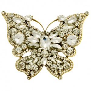 Large Gold Plated Butterfly Brooch with Rhinestones