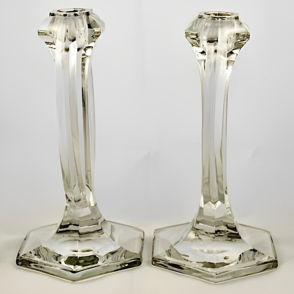 Pair of Chippendale Style Glass Candlesticks, Circa 1920s