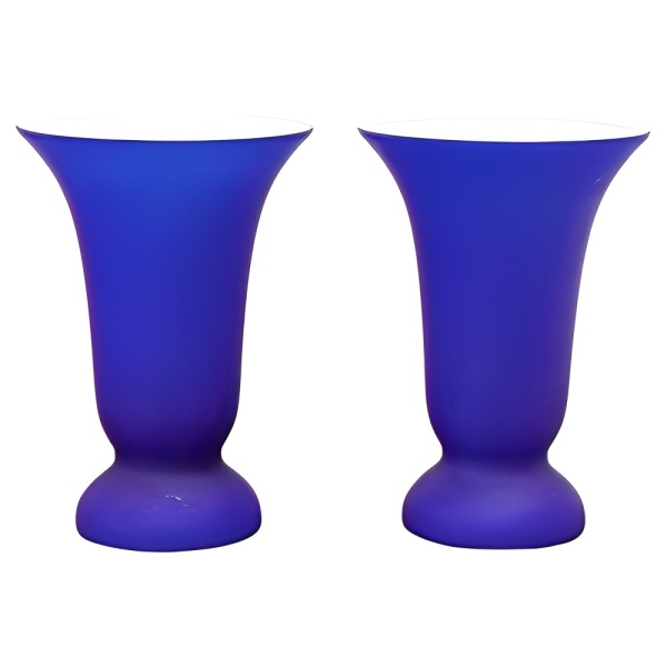 Cobalt Blue Glass Table Lamps with White Interior circa 1970s