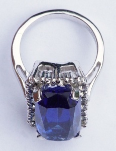Panetta Blue Glass and Rhinestones Cocktail Ring circa 1970s