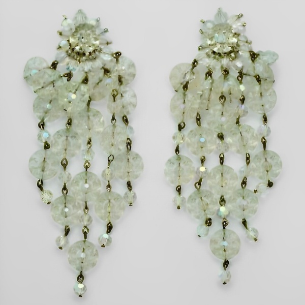 Paris House London Clip On Glass Chandelier Earrings 1960s