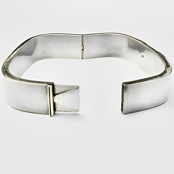 Sterling Silver Mother of Pearl and Onyx Bangle circa 1980s