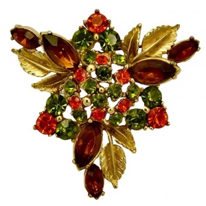 Sphinx Leaf and Flower Brooch with Glass Stones circa 1960s