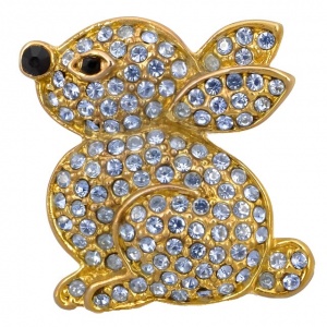 Vintage Gold Plated and Lilac Diamante Rabbit Brooch