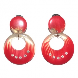 Vintage Red Plastic and Diamante Hoop Earrings