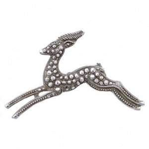 Western Germany Silver Tone and Faux Marcasite Gazelle Brooch