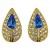 Gold Plated Tear Drop Azure Blue Crystal Clip On Earrings