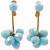 Copper Tone Light Blue Faceted Glass Ball Clip On Drop Earrings