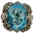 Blue Glass Marcasite Ladybird Flower Silver Ring circa 1970s
