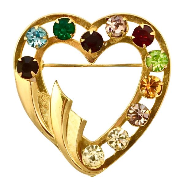 12K Gold Filled Harlequin Heart Brooch circa 1960s