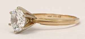 14K Gold and Cubic Zirconia Solitaire Ring circa 1990s