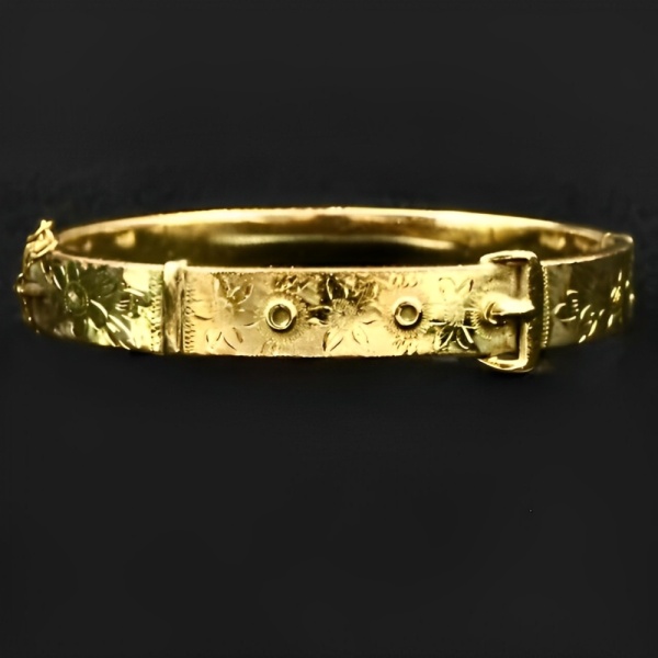 Rolled Gold Floral Engraved Buckle Bangle Bracelet