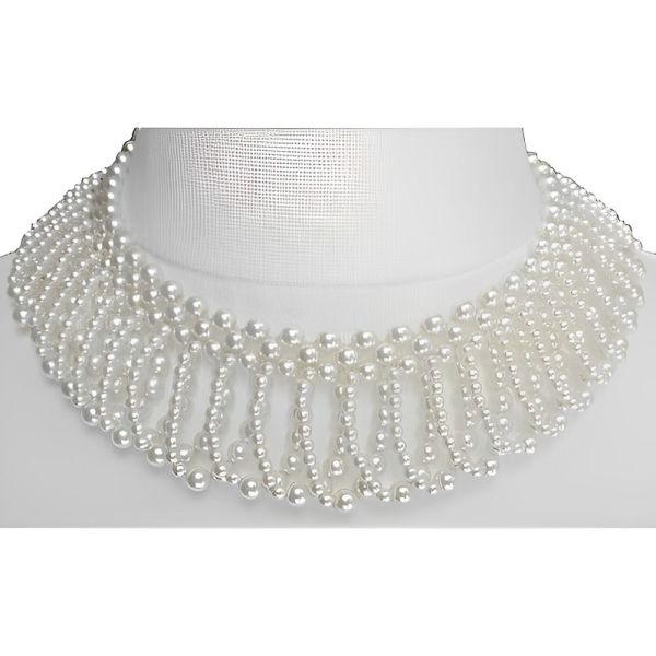 1950s White Faux Pearl Drop Collar Necklace