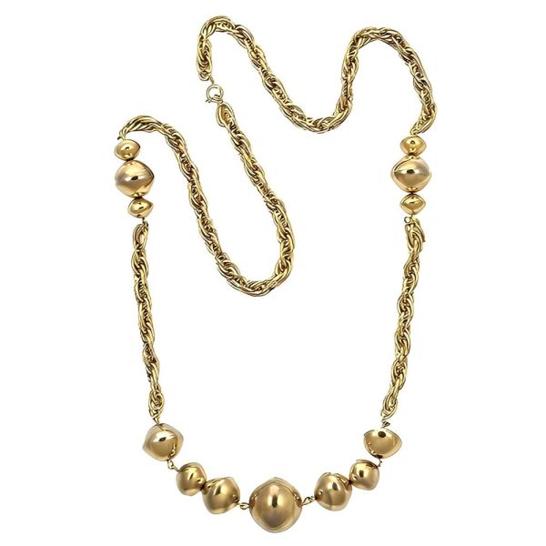 1960s Gold Plated Rope Twist Necklace with Saucer Beads
