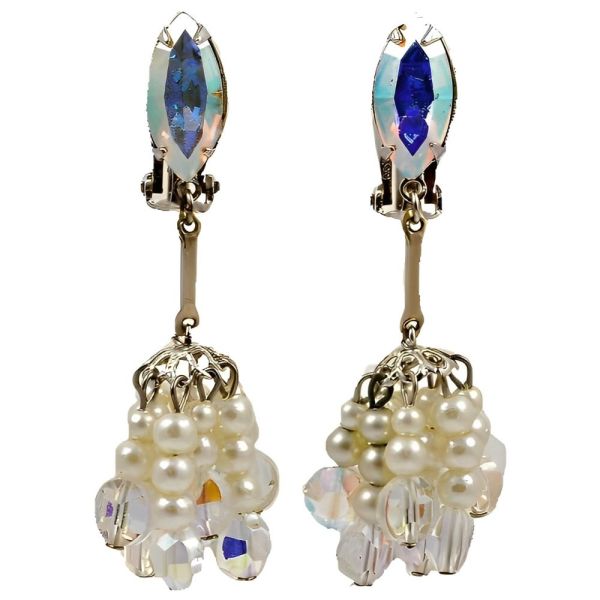 1960s Lewis Segal Aurora Borealis and Faux Pearl Earrings