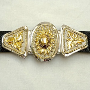 Alexis Kirk Leather Snakeskin Belt Gold and Silver Plated Buckle