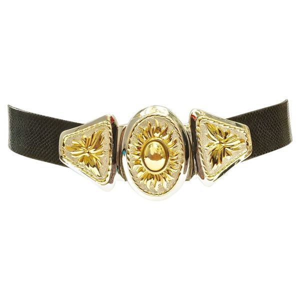 Alexis Kirk Leather Snakeskin Belt Gold and Silver Plated Buckle