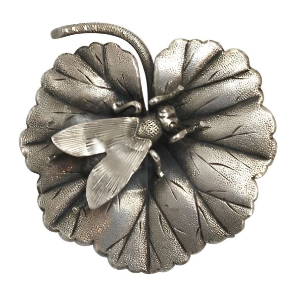 Antique Art Nouveau Silver Fly and Leaf Brooch circa 1910