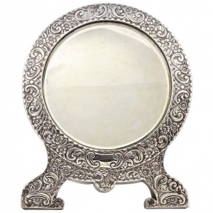 Antique Edwardian Sterling Silver Bevelled Edge Mirror 1903