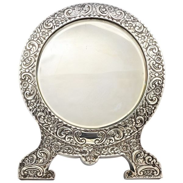 Antique Edwardian Sterling Silver Bevelled Edge Mirror 1903