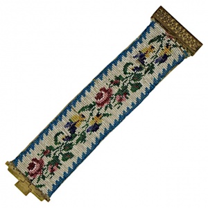 Antique Georgian Floral Beaded Cuff Bracelet with a Silk Lining