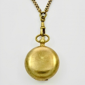 Antique Gold Gilt Guard Chain Brass Sovereign Coin Holder Pendant