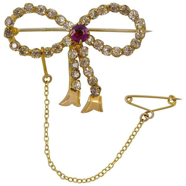 Antique Amethyst and Clear Paste Bow Brooch circa 1910