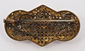 Antique Mid 19th Century Gold Wash Cut Steel and Beads Brooch