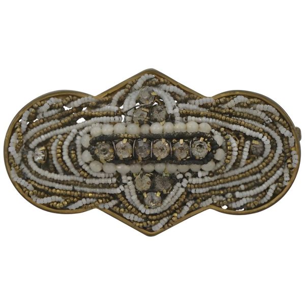Antique Mid 19th Century Gold Wash Cut Steel and Beads Brooch